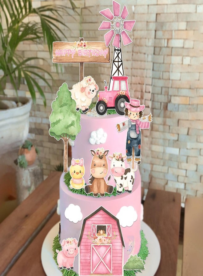 ELEFOCUS Pink Farm Cake Toppers for Farm Animals Birthday Decoration 14 Pcs Farm Animals Cake Becorations Birthday Party Supplies Cow Birthday Party Supplies - Image 3